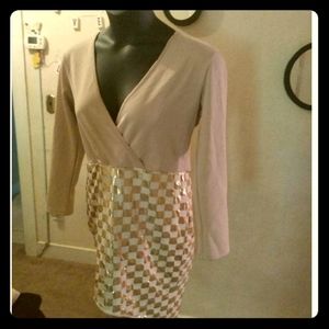 Gold and cream checkered dress